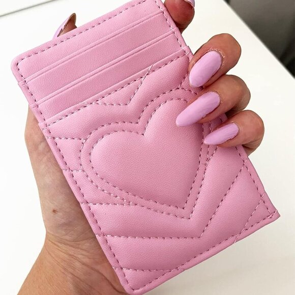 Leather Card Holder Wallet RFID Blocking Pink Compact Slim Women Gift - Picture 2 of 9